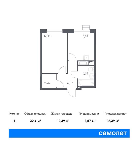 1-комнатная, 32.4м², ЖК Новое Внуково, 8 471 045 ₽