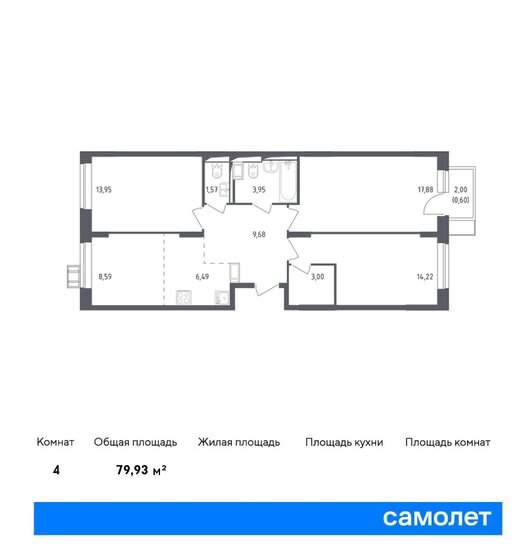 4-комнатная, 79.93м², ЖК Новое Внуково, 17 499 804 ₽