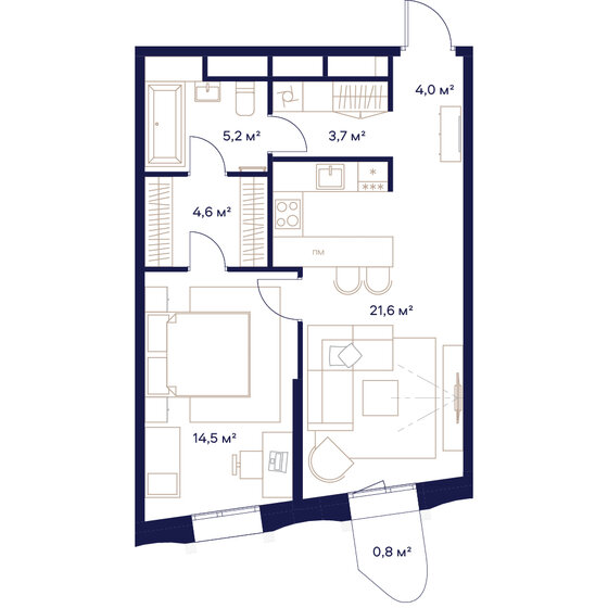 1-комнатная, 54.4м², ЖК СОЮЗ, 27 835 200 ₽