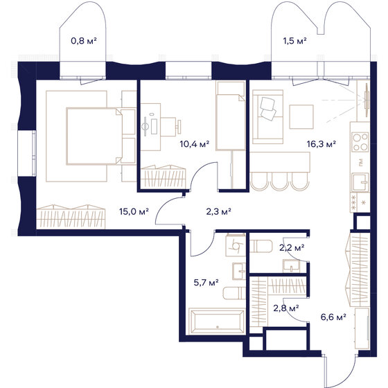 2-комнатная, 64.1м², ЖК СОЮЗ, 34 814 000 ₽