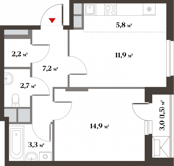 2-комнатная, 50.2 м², ЖК 8 кленов, 10 518 118 ₽