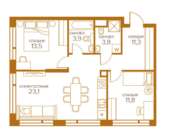 2-комнатная, 67.48м², ЖК Champine, 34 351 000 ₽