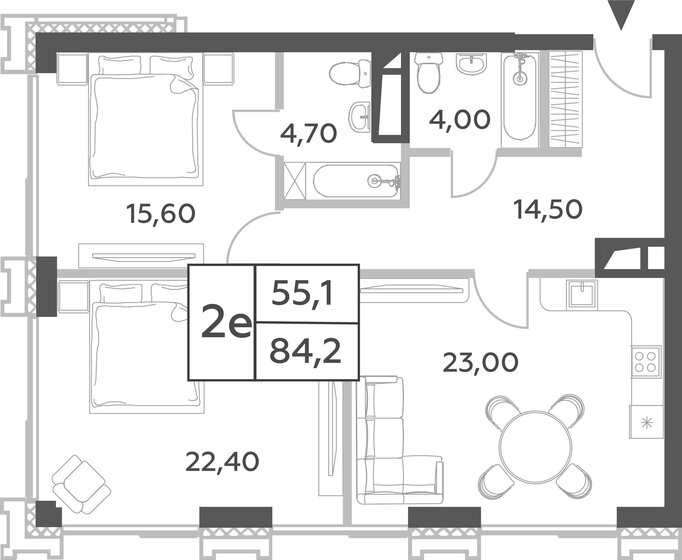 2-комнатная, 84.2м², ЖК Will Towers, 33 642 352 ₽