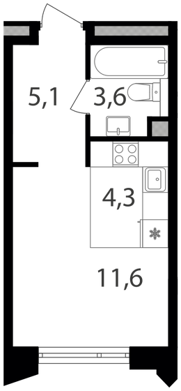 1-комнатная, 24.6 м², ЖК Петровский парк II, 13 173 300 ₽