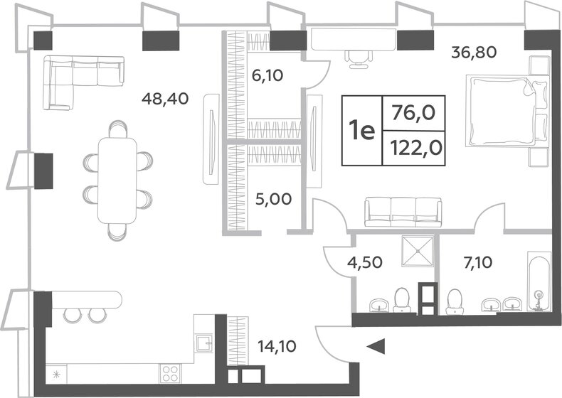 1-комнатная, 122м², ЖК Will Towers, 57 181 424 ₽