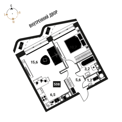 2-комнатная, 42.8 м², ЖК Интеллигент, 16 565 483 ₽