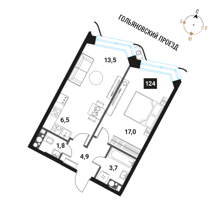 2-комнатная, 47.4 м², ЖК Интеллигент, 16 885 016 ₽