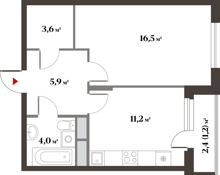 1-комнатная, 42.5 м², ЖК 8 кленов, 9 845 556 ₽