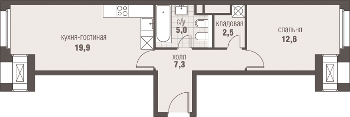 2-комнатная, 47.3 м², ЖК Homecity, 13 195 625 ₽