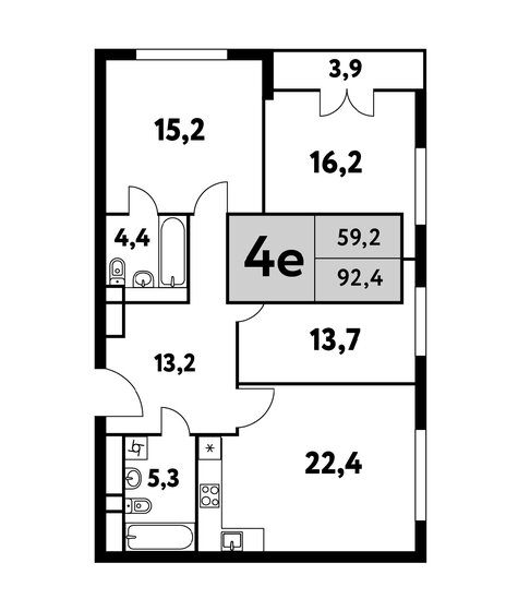 3-комнатная, 92.4м², ЖК Фестиваль парк-2, 32 128 832 ₽