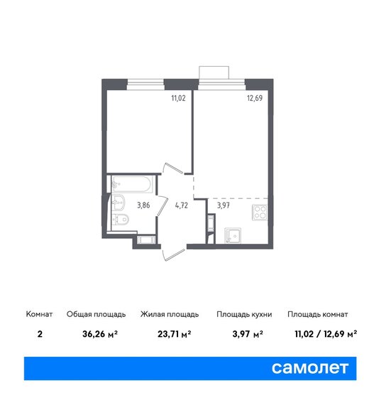 2-комнатная, 36.26м², ЖК Пятницкие Луга, 6 933 483 ₽