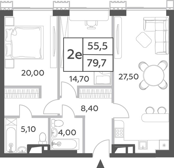 2-комнатная, 79.7м², ЖК Will Towers, 28 987 434 ₽