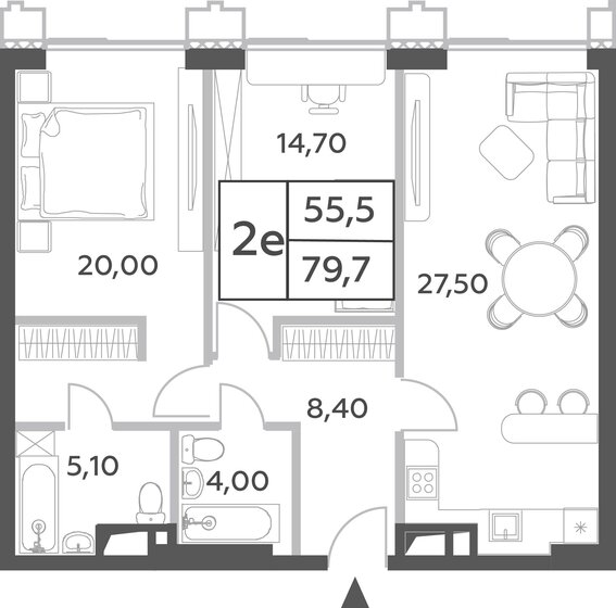 2-комнатная, 79.7м², ЖК Will Towers, 28 745 058 ₽