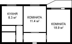 Планировка двухкомнатной квартиры серии П-44, 50.2 м²