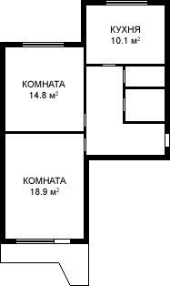 Планировка двухкомнатной квартиры серии П-44, 57.8 м²